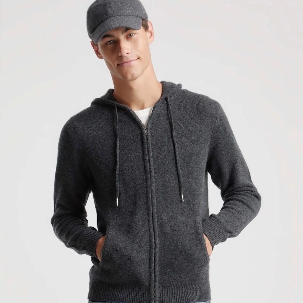 NWT Quince Men’s Cashmere Full-Zip Hoodie Charcoal XL 100% Cashmere Sweater